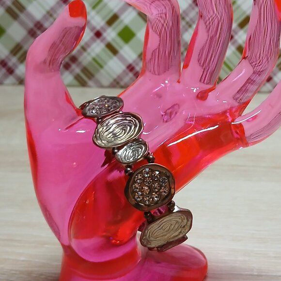 Vintage Bronze Tone Brown Flat Bead Stretch Bracelet Cuff #27 - Picture 5 of 13